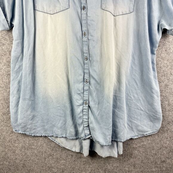Cato Blue Chambray Top Shirt Womens 22/24 Light Distressed Wash Cuffed Button* - Picture 3 of 14